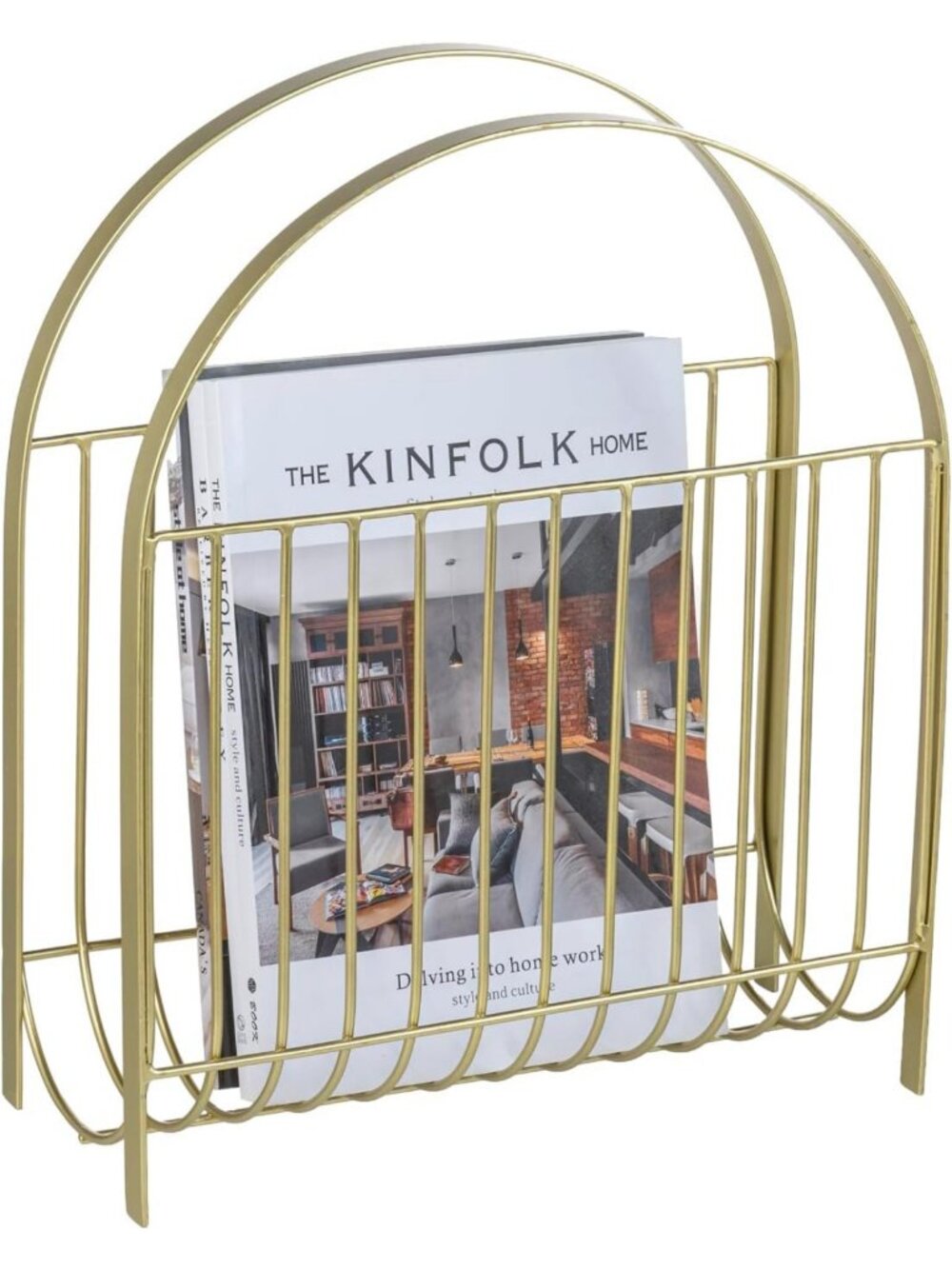 Stylish Mid Century Brass Tone Metal Wire Magazine Holder & Vinyl Record Stand